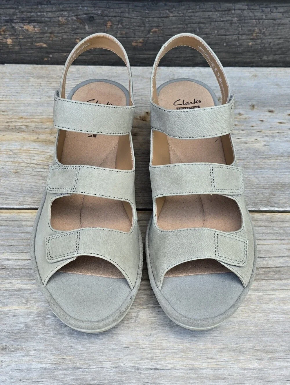 Clarks Reedly Juno Coastal Minimalist Sage Nubuck Comfort Wedge Sandal 9W